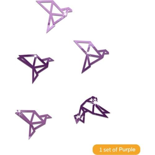 5Pcs Acrylic Flying Birds 3D Mirror Wall Stickers Home Bedroom Removable Wall Posters TV Background Mirror Stickers DIY Home