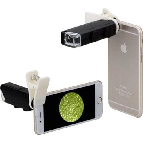 60x-100x Zoom Focus LED Illuminated Cellphone Microscope Magnifier Jewelry Appraisal Loupe with Lamp for Mobile Phone Clip
