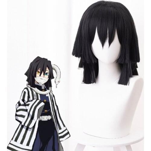 Anime Comic Demon Slayer Kimetsu No Yaiba Cosplay Wigs Iguro Obanai Cosplay Wig Synthetic Wig Hair Black Short Men Wigs Hairs
