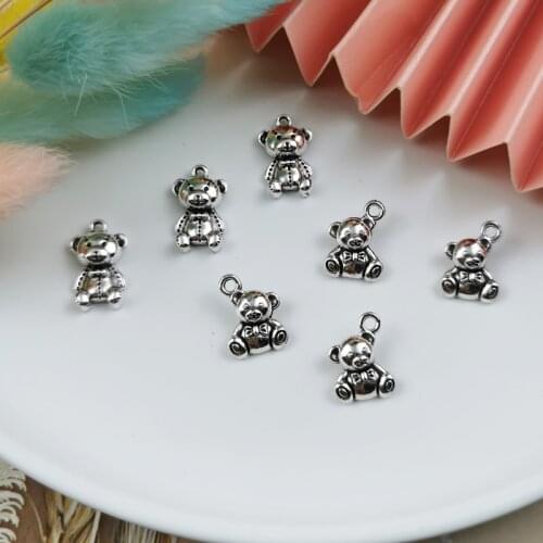 ApeUr 20pcs Zinc Alloy Mini Bear Charms Floating For DIY Fashion Earrings Jewelry Making Accessory Ancient Silver Color Pendants