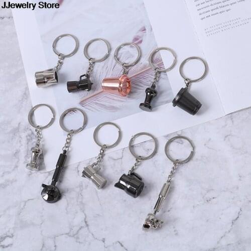 Creative Coffee Keychain Coffee Handle Keyring Portable Coffee Machine Moka Pitcher Keyring Portable Coffeeware Accessories Gift