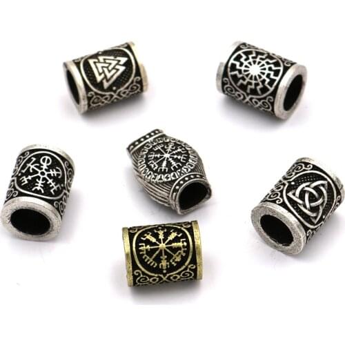 Viking Runes Beads For Jewelry Making Hair Beard Crafts Jewlery Diy Metal Spacer Large Hole Bead Accessories Fit Charm Bracelet