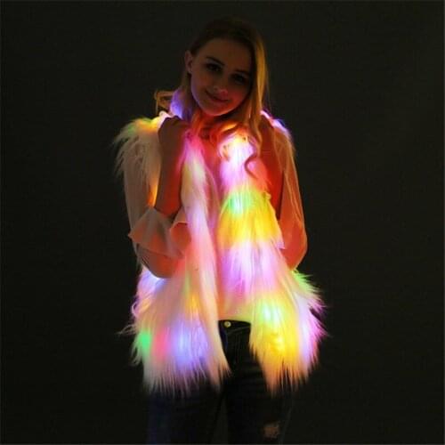 CC64 Colorful led light costumes ballroom dance stage wears jacket luminous vest singer party dress cloth dj fur coat glowing ds