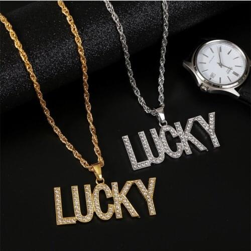 Punk Style Women Men Rhinestone Letter Necklace Pendant Statement Gold Silver Color Long Rope Chain Necklace Hip Hop Jewelry