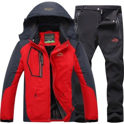 DIRENJIE Winter Men Waterproof Keep warm Fleece hiking jacket suits Outdoor Travel camping Skiing Snowboard Jacket +pant suits