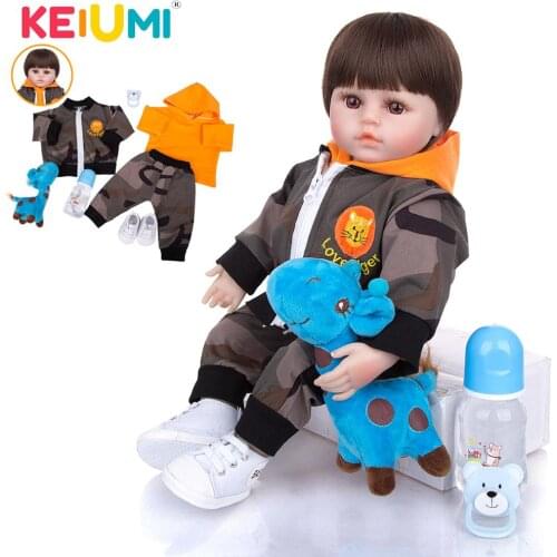 18 Inch Educational Reborn Babies Doll KEIUMI Silicone Vinyl Bebe Dolls Toy With Cloth Body Doll Kids Birthday XMAS Gift