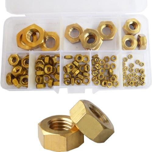 Brass Hex Metric Nuts Metal Threaded Hexagonal Metric Copper Nut Set Assortment Kit M2 M3 M4 M5 M6 M8 M10 M12 M14