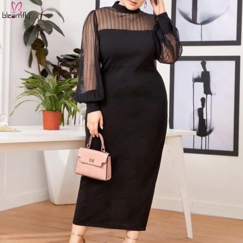 Summer Mesh Perspective Long Dress Women Bodycon Skinny Black Night Club Party Elegant Work Ladies Dresses Plus Size 4XL 3XL