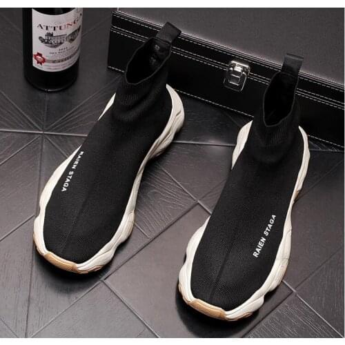 Summer light bottom mens high tops Designer Knitted socks shoes hip hop trend mens Casual Shoes Sneakers Ankle boots