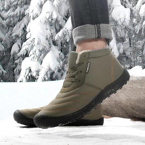 Winter Mens Shoes Fashion Fur Warm Snow Boots Solid Color Outdoor Waterproof Ski Sneakers Warm Hiking Shoes