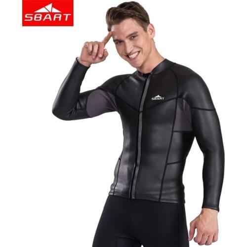 SBART 2MM Mens Neoprene Wetsuit Winter Zipper Rash Guard Swimming T-shirt Wet Suit Long Sleeve Diving Surf T Shirt Top Black