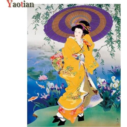 Japanese Woman Full Square Drill 5D DIY Diamond Painting Diamond Embroidery Geisha Umbrella Cross Stitch Kit Needlework Decor