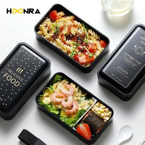 HOONRA Portable Rectangular Lunch Box Double Plastic Health Material Bento Box Microwave Tableware Food Storage Container Lunch