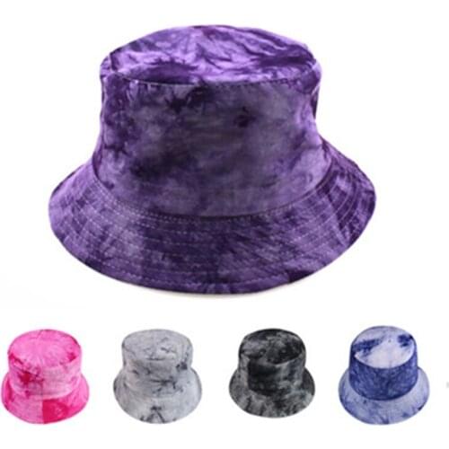 Simple foldable tie-dye hat unisex summer cotton fisherman hat basin hat outdoor bucket hat leisure sun hat