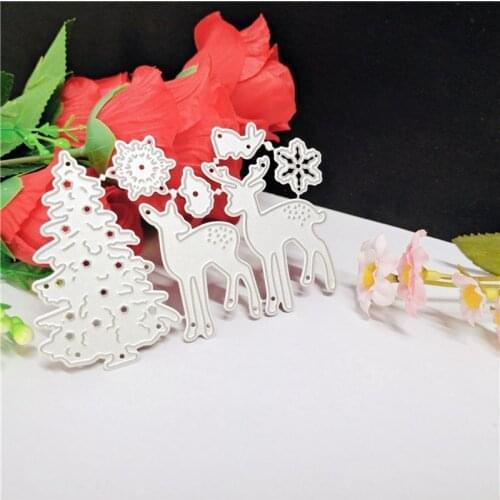 Christmas Tree Two Deer Metal Carbon Steel Etching Cutting Die Hand Embossed DIY Stencil Scrapbook DIY Paper Craft Gifts
