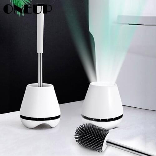 ONEUP TPR Toilet Brush Silicone Soft Cleaning Brush Head For Toilet Long Handle Cleaning Tool With Base Bathroom Accessories