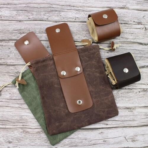 Leather and Canvas Bushcraft Foraging Bag Canvas Foraging Pouch for Outdoor Hiking Camping Easy Looping with Belts Fruit Picking