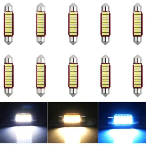 10pc C5W Festoon LED Bulbs Car Interior Accessories Lights Canbus For Auto Dome Makeup Lamps 3500K Warm White Ice blue 12V Diode