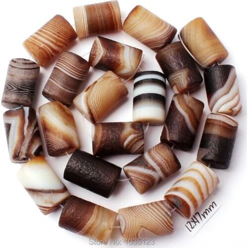 High Quality 12x17mm Frosted Natural Brown Banded Stone Column Shape DIY Loose Beads Strand 15" Creative Jewellery Making w3235