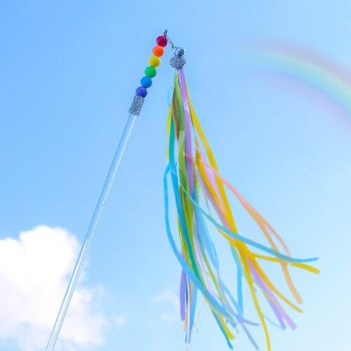 Funny Cat Stick Cat Bell Interactive Toy Handmade Rainbow Ribbon Tassel Kitten Fairy Funny Cat Rod Kitten Cat Interactive Toys