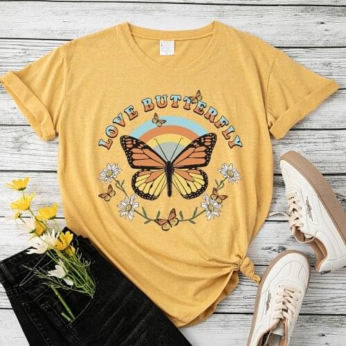 Love Butterfly Print 90s Women Tshirt Short Sleeve Summer Sweet Love Kawaii Fashion Clothes Tee Shirt Top Female Graphic T-shirt