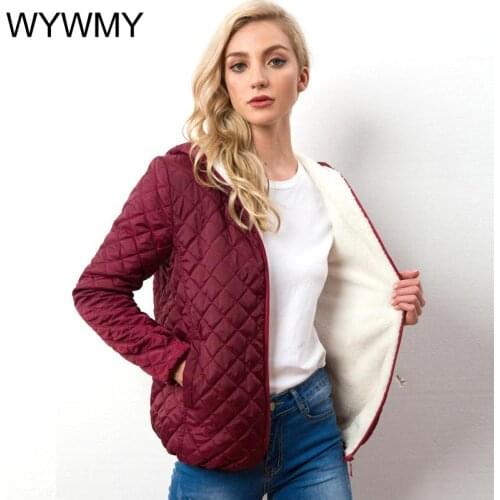 WYWMY Autumn Winter Warm Velvet Lamb Parka Women Hooded Jackets and Coats Casual Basic Fashion Solid Light Soft Famale Outerwear