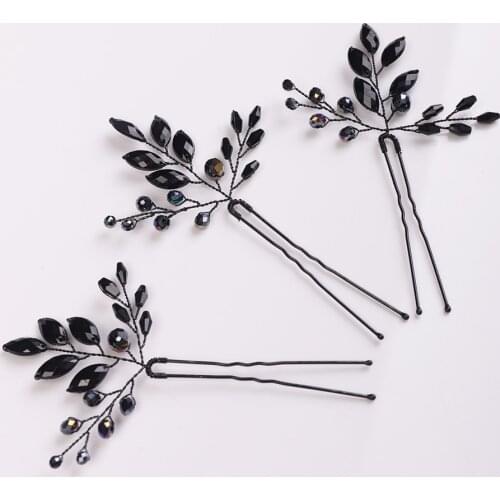 Women Black Crystal Hairpins Simple Party Girls Hair Ornaments Tiara For Wedding Hair Accessories for Bride Headdress