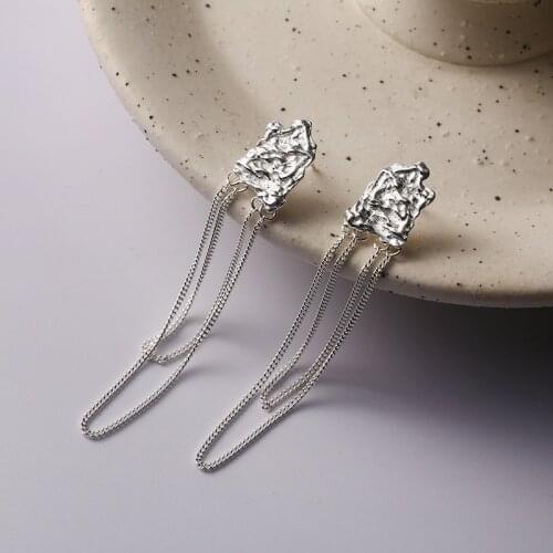 Silvology 925 Sterling Silver Lava Chain Long Stud Earrings for Women Irregular Texture Europe Tassel Earrings Designer Jewelry