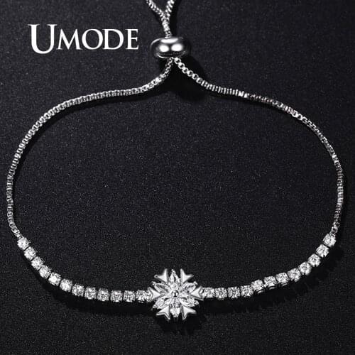 UMODE Cute Flower Bracelets for Women Girls Clear Zircon Tennis Bracelets Heart Femme Fashion Jewelry Adjustable Gifts UB0206