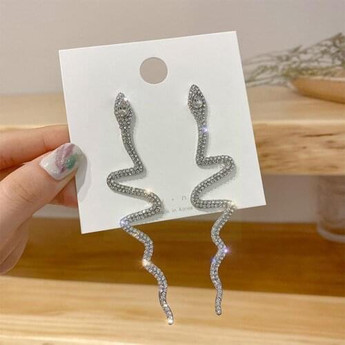 Large Long Snake Stud Earrings For Women Girls Gift Korean Wedding Accessories Rhinestone Gothic Goth Punk Crystal Jewelry T6B5