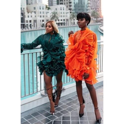 Vestidos formales Fashion Emerald Green Prom Dress Tiered Short abendkleider Short Prom Dresses With Sleeve Trendy