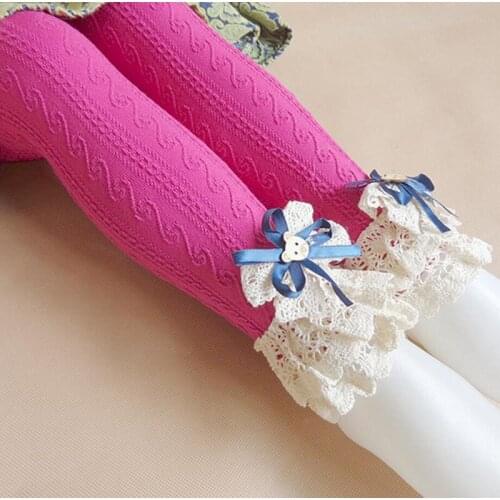 Baby Girls Winter Leggings Fashion kids Lace bow knitted Legging childrens Autumn pants baby trousers for 4~15 Y children