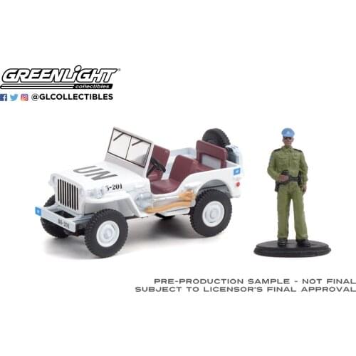 1:64 GreenLight 1942 Willis MB Jeep United Nations Security Office Collection of die-cast alloy car model toys gifts 1:64 Green