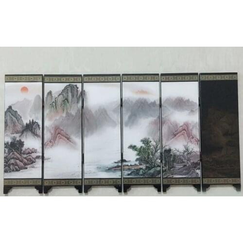 1*Mini Screen 48*24*0.6cm Wooden Chinese Style Vintage Retro Small Mini Folding Panel Screen Room Divider