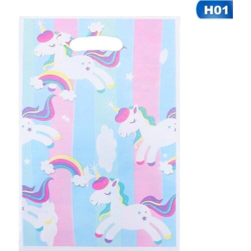 10Pcs/Set Unicorn Theme Party Gift Bag Party Decoration Plastic Candy Bag Loot Bag For Kids Party Supplies