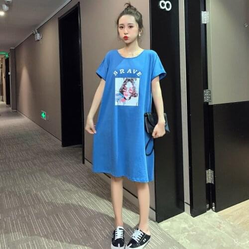 #2335 Summer Short Sleeve Tshirts Dresses Women Plus Size Casual Loose Midi T Shirt Dress Female Korean Style Cotton Clothes