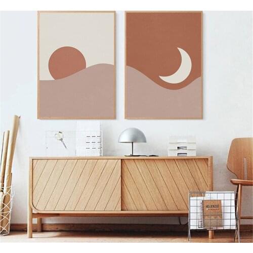 Abstract Sun And Moon Canvas Art Poster Boho Mid Century Modern Prints Terracotta Painting Gallery Wall Art Pictures Home Decor