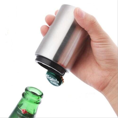 Stainless Steel Automatic Beer Bottle Opener, Magnet Beer Push Down Opener Portable Bar tools Kitchen Accessories Gadgets