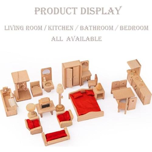 Wooden Simulation Doll House Play House Children Building Block Toy Kit Personality Creative Kitchen Dining Table Living Room