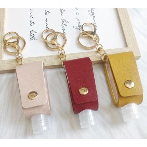 Disinfect Hand Sanitizer Leather Keychain Holder Travel Bottle Refillable Containers 30ml Reusable Bottles With Keychain Carrier