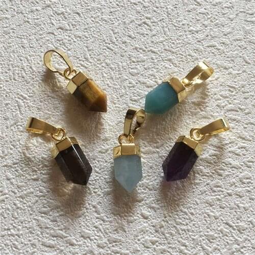 FUWO Wholesale Small Size Quartz Beads Piont Pendant,Natural Stone Hexagonal Column Charm For Jewelry Making PD352 5Pieces/Lot