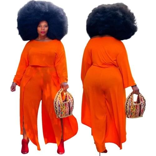 Summer Women 2 Piece Outfits Plus Size 4XL 5XL Draped Crop Tops and Wide Leg Pants Elegant Set Casual Orange Birthday Outfits