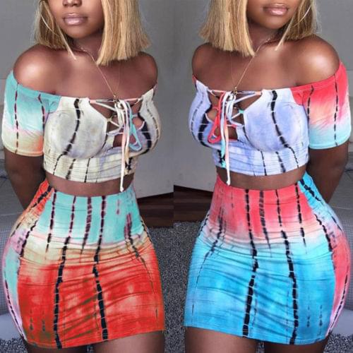 Summer Women Plus Size Clothing Off Shoulder Bandeau Crop Top+Ladies High Waist Floral Bodycon Skirt Set Sexy Girl twp piece set