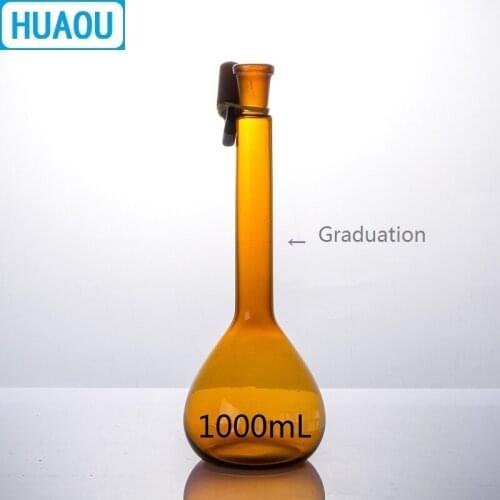 HUAOU 1000mL Volumetric Flask Class A Brown Amber Glass with a Graduation Mark and Glass Stopper Laboratory Chemistry Equipment