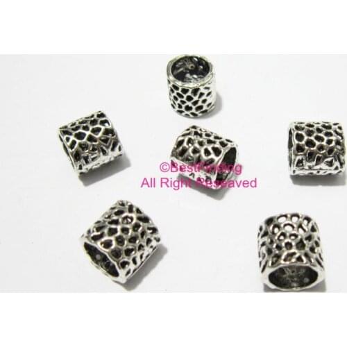 Large hole 6mm Silver tone Barrel metal beads irregular net lace beads RB21
