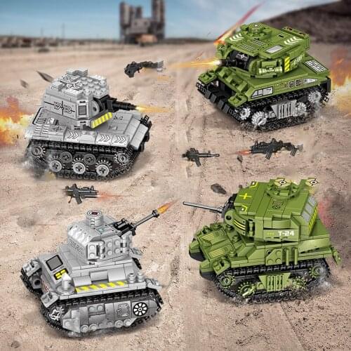 Cute Track Tiger Tanks WW2 Military Vehicle Army Sherman Model Building Bricks Blocks World War 2 Germany Soviet T34 Sets