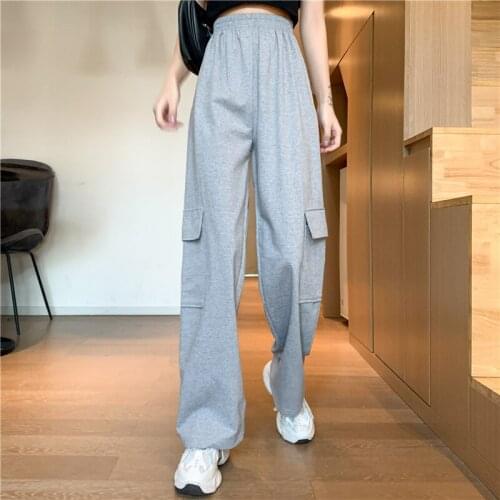 Moda Feminina Verao 2021 New Wide Leg Pant High Waist Pantalon Ample Femme Jogginghose Sweatpants Baggy Gray Black A197