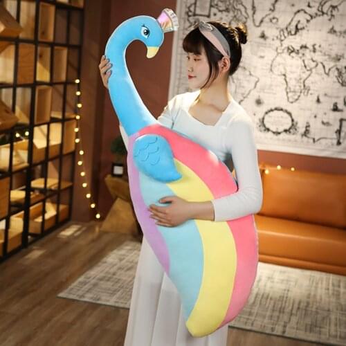 60-110cm Soft Cute Cartoon Rainbow Peacock With Big Tail Plush Toys Stuffed Animals Pillow Doll For Girls Kids Birthday Gifts