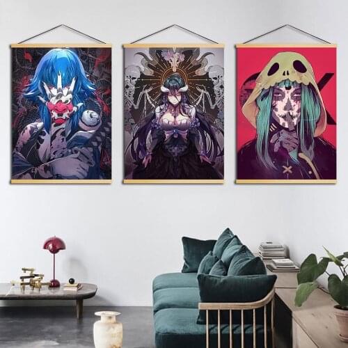 Scroll Modern Wall Art Overlord Anime Role Pictures Canvas Poster Solid Wood Hanging Painting Print Girls Room Home Decoration