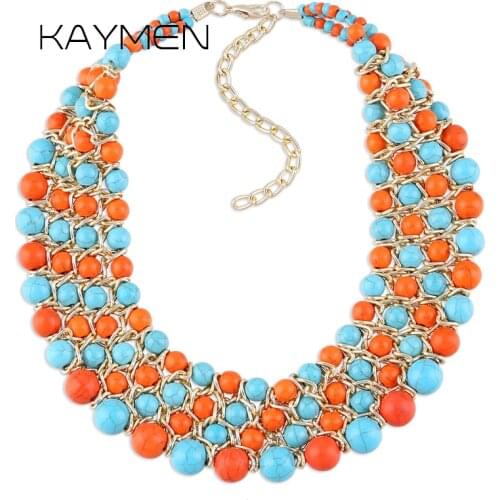 Kaymen Fashion Jewelry New Imitation Kallaite Stone Stands Weaving Statement Necklace for Women Party Jewelry 3 Colors NK-01355